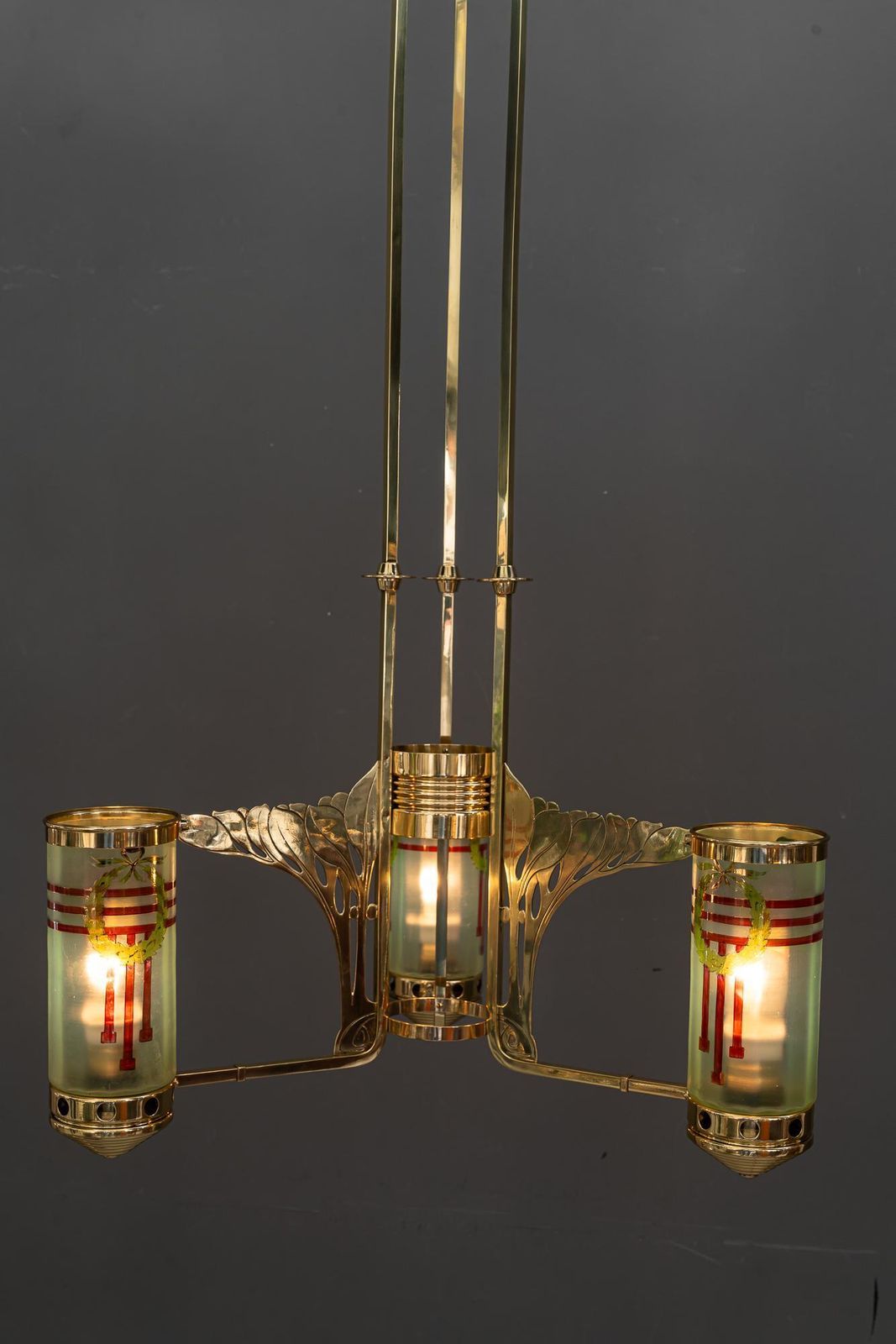 photo vinterior Jugendstil Chandelier With Original Painted Opaline Glass Vienna Around 1908