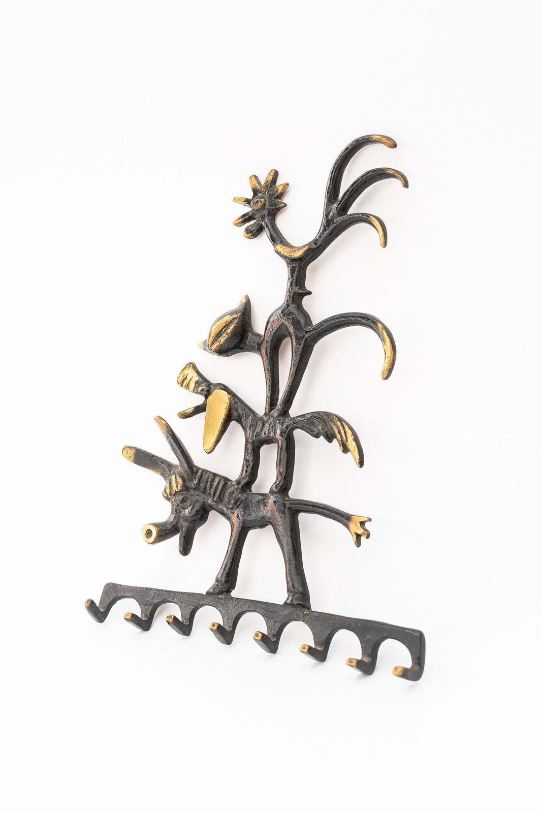 Walter Bosse Brass Key Hanger Donkey, Dog, Cat And Cock, Hertha Baller, Austria photo 612.0