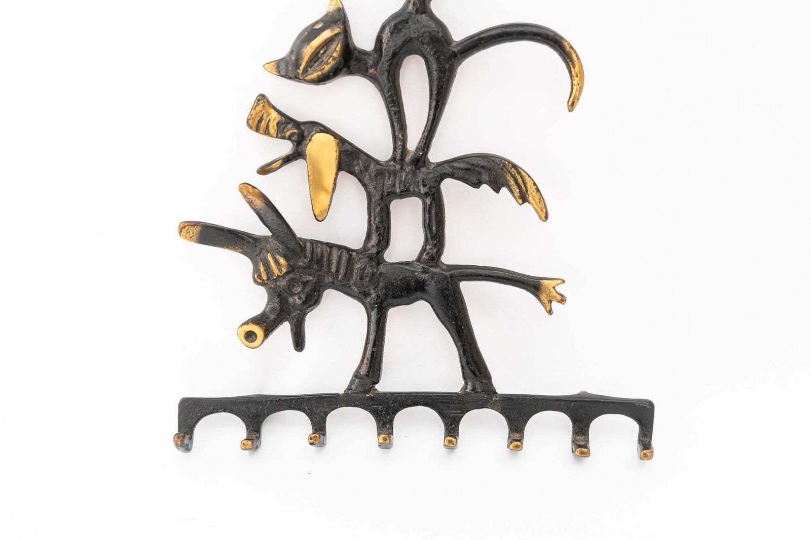 Walter Bosse Brass Key Hanger Donkey, Dog, Cat And Cock, Hertha Baller, Austria photo vinterior