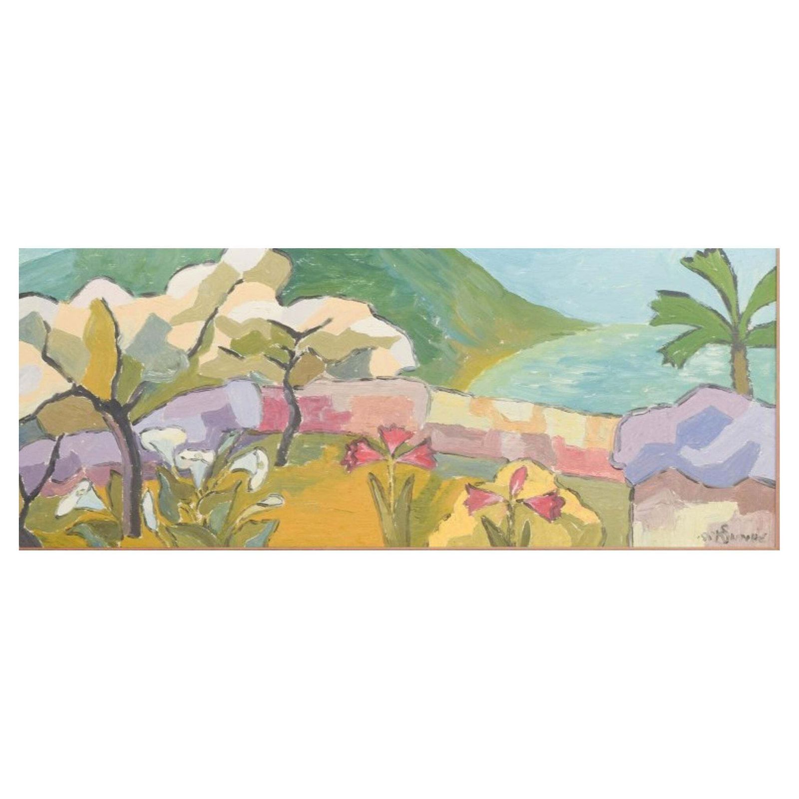 Kaare Sunde, Norwegian Artist. Exotic Landscape. Oil On Canvas, 1955.