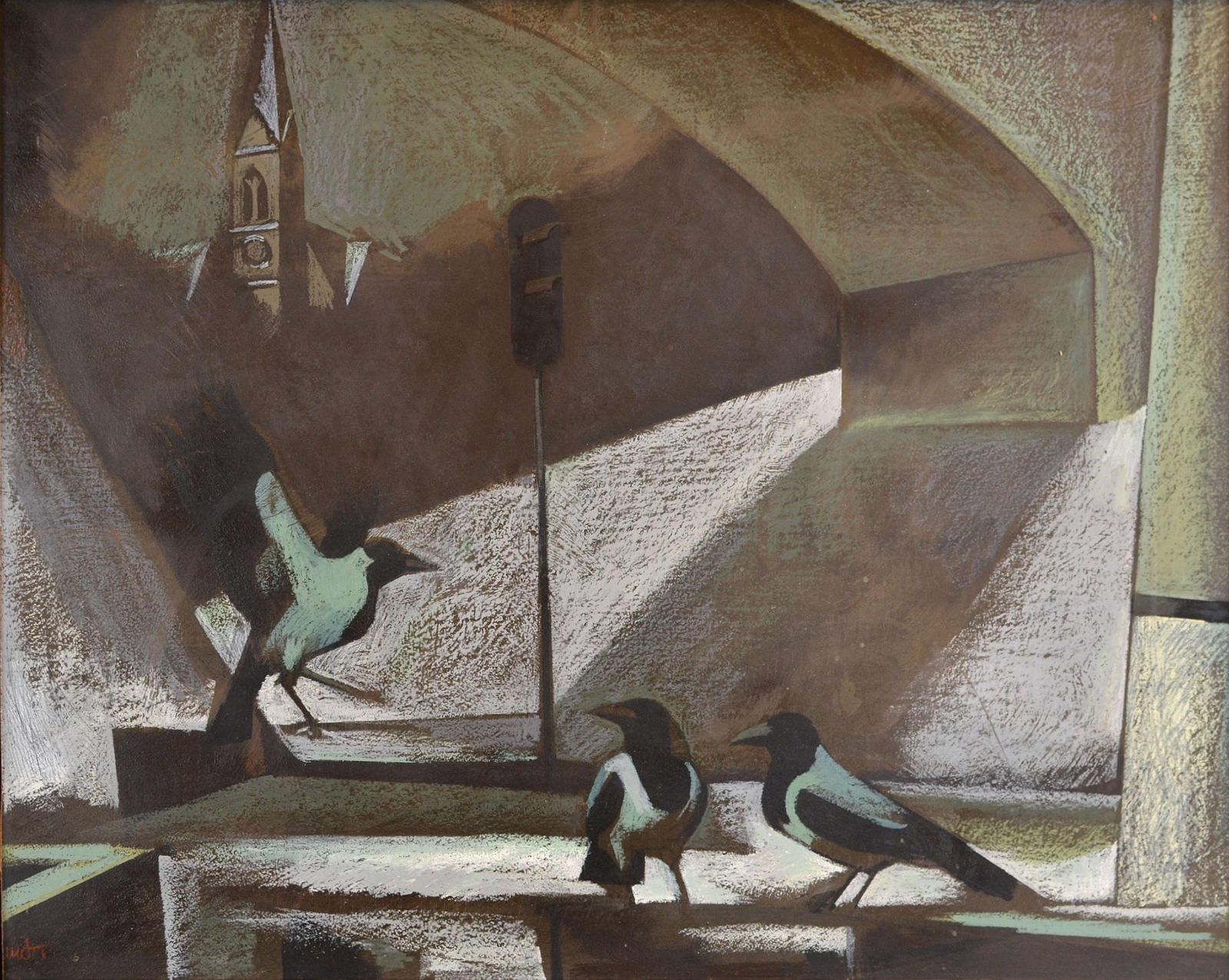 Janis Zemitison The Towerhelm Street. 1985. Cardboard, Oil Pastel, 65x80 Cm1985