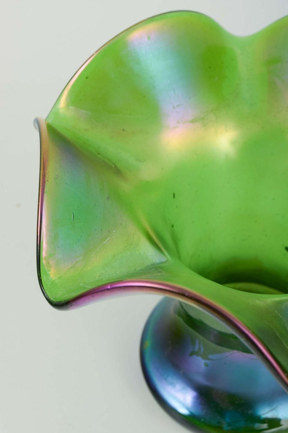 Bohemia, Attributed To Loetz. Green Glass Vase With Iridescent Surface. C. 1900 photo for sale