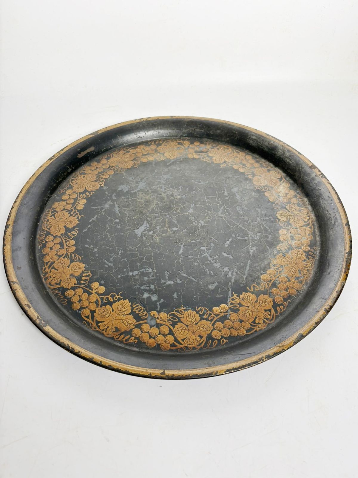 Pair Of Black Trays, Hand Painted. Napoleon III Style, France, 1950 photo for sale