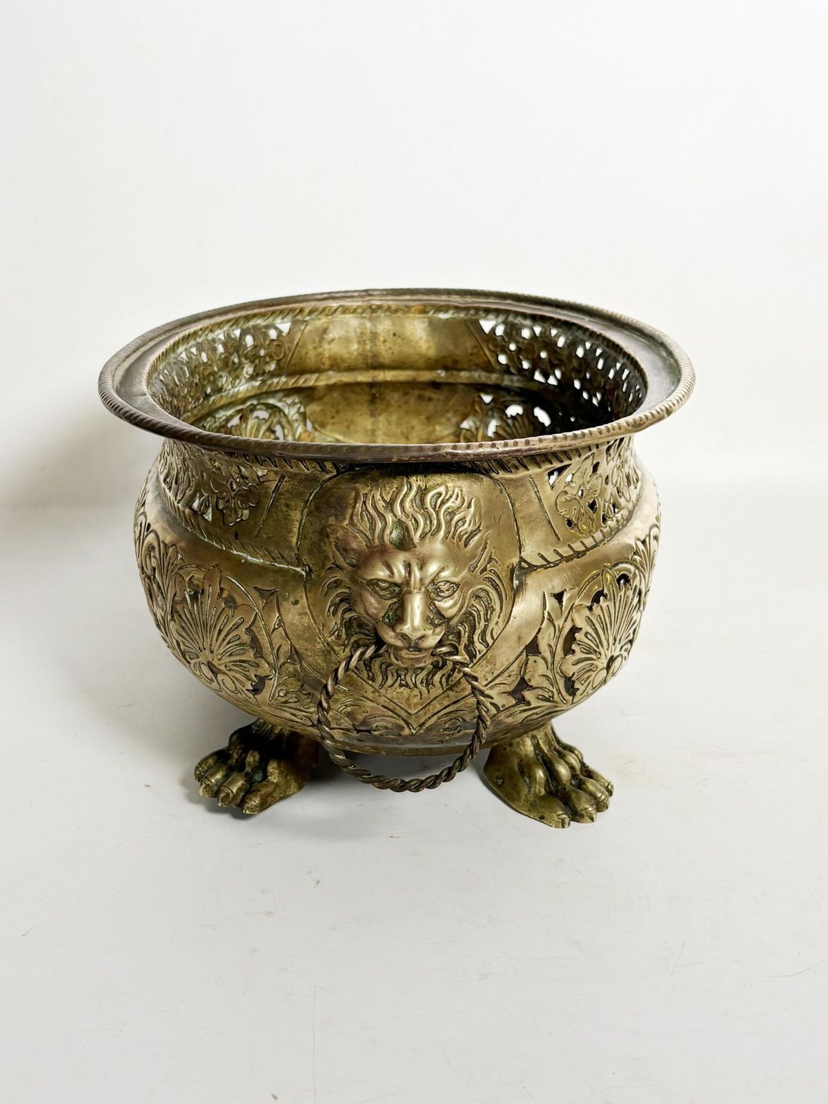 Brass Planter Decorated With A Lion's Head And Paws, France, 1960 photo for sale