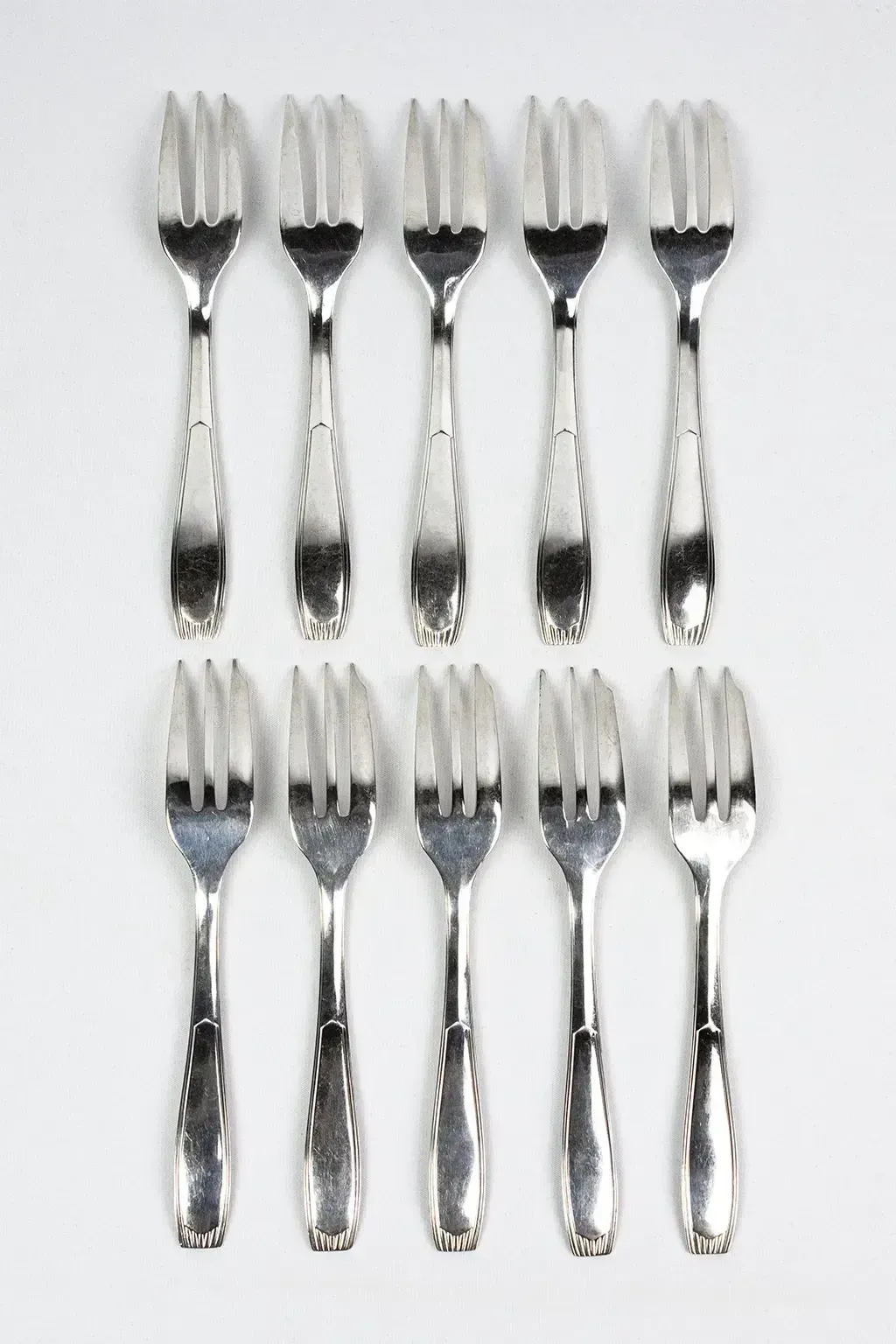 Set Of 10 Christofle Saigon Pattern Silver Plated Dessert Forks (Alfénide) photo buy