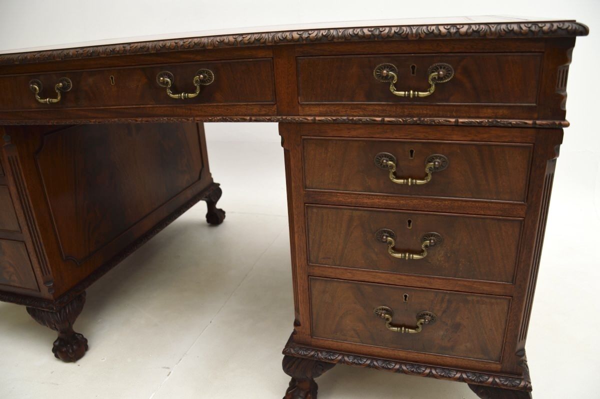 Antique Mahogany Chippendale Style Pedestal Desk photo vinterior