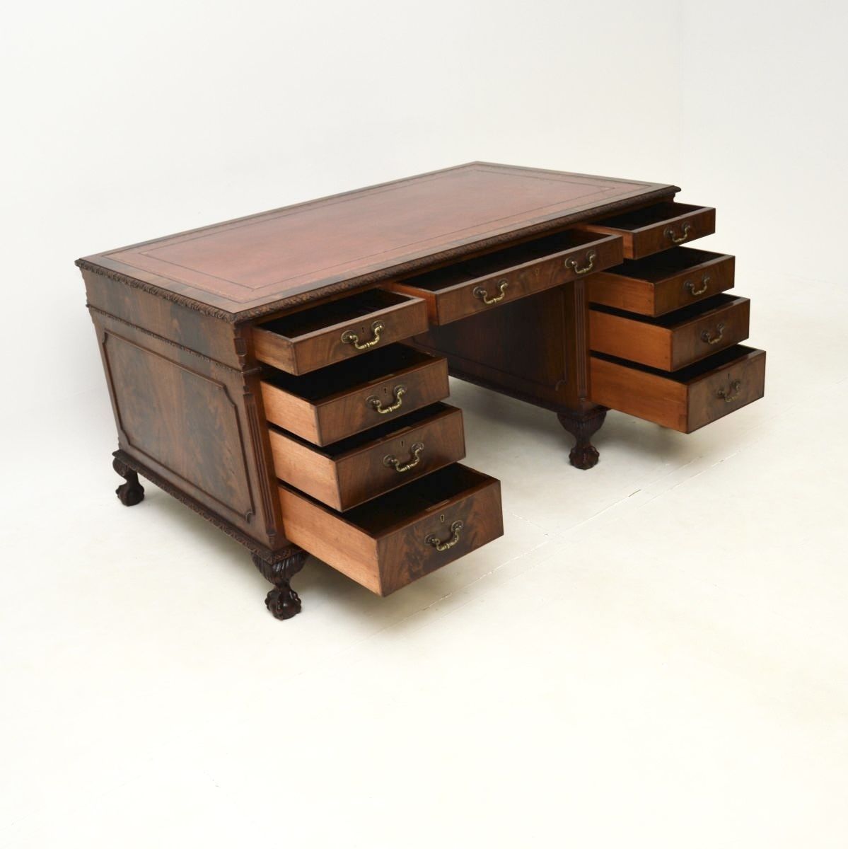 Antique Mahogany Chippendale Style Pedestal Desk photo buy
