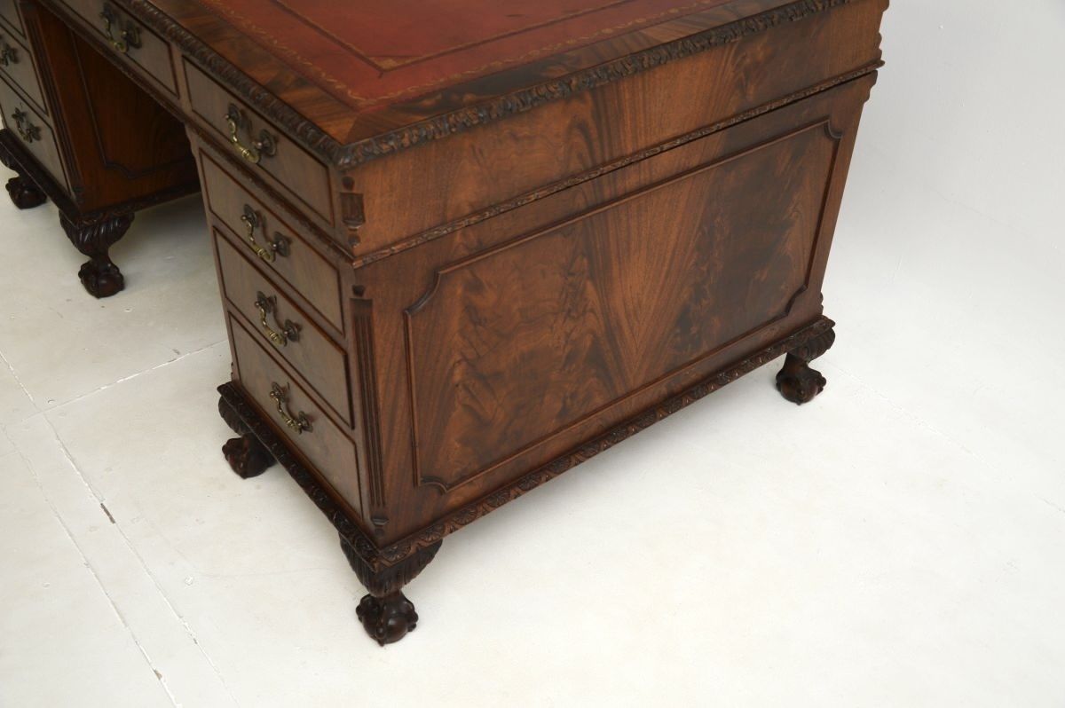 Antique Mahogany Chippendale Style Pedestal Desk photo vintage