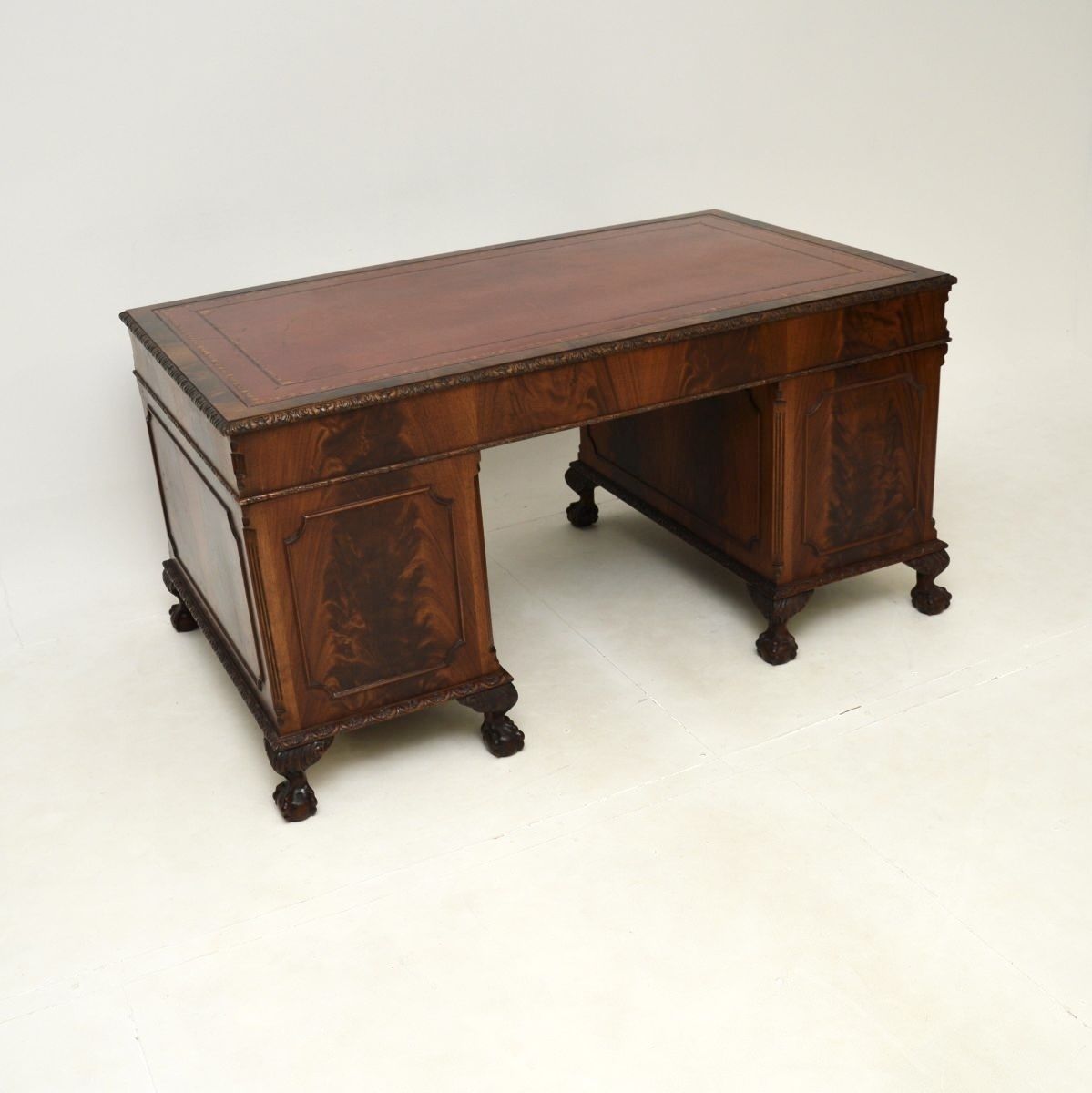 Furniture Antique Mahogany Chippendale Style Pedestal Desk photo