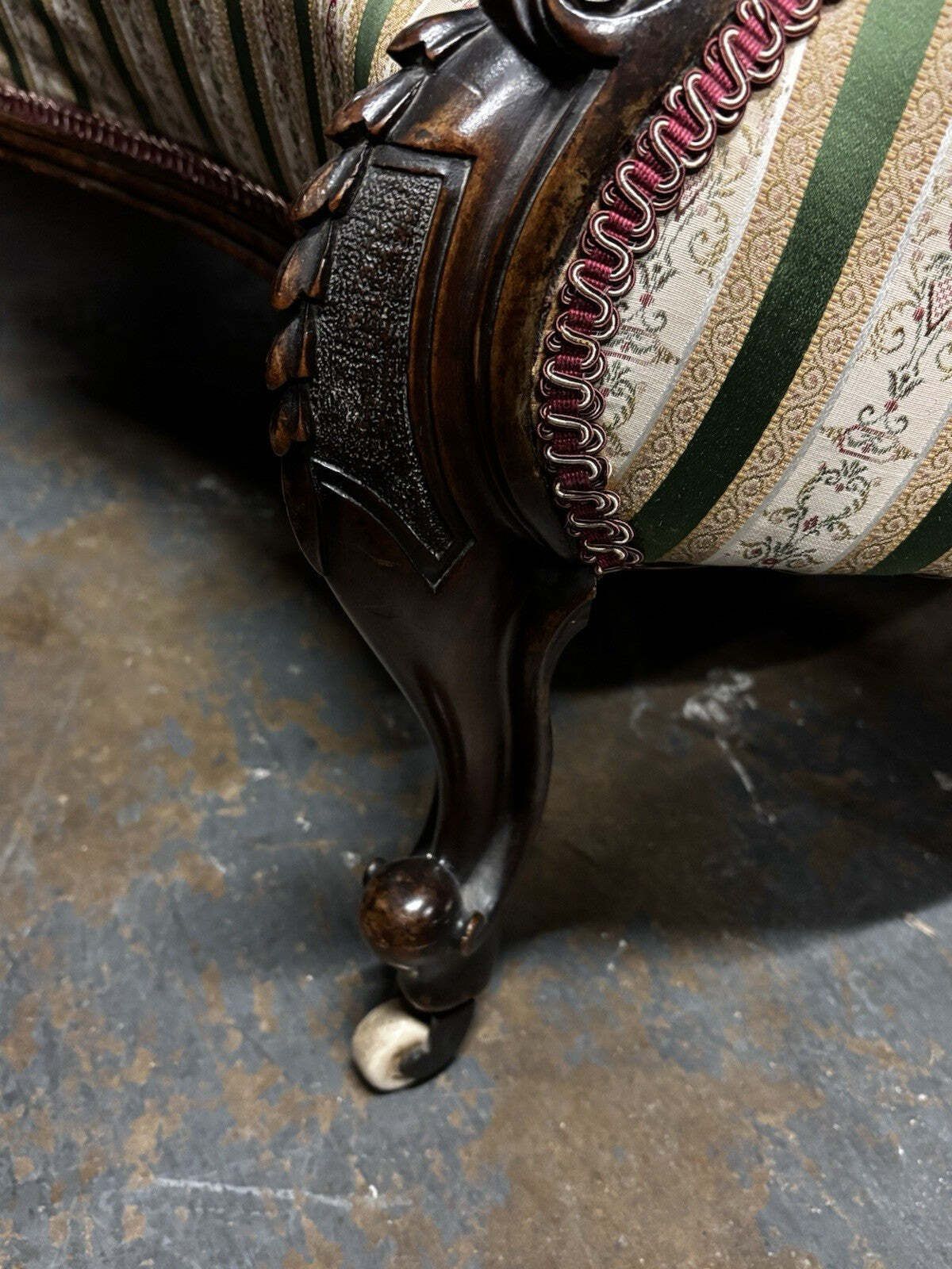 Victorian Walnut Framed Sofa, Cabriole Legs, White Castors photo for sale