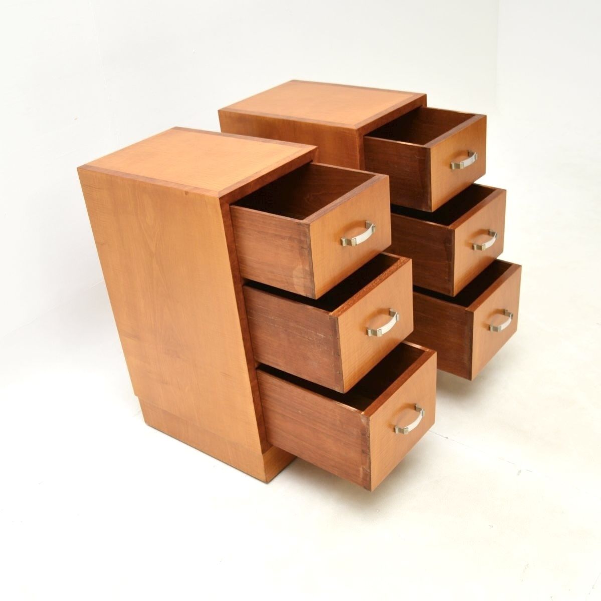Pair Of Art Deco Satinwood And Walnut Bedside Chests photo vinterior
