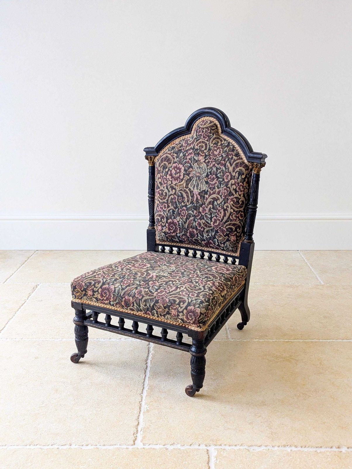 Antique Victorian Ebonised Upholstered Low Chair C.1890 photo buy
