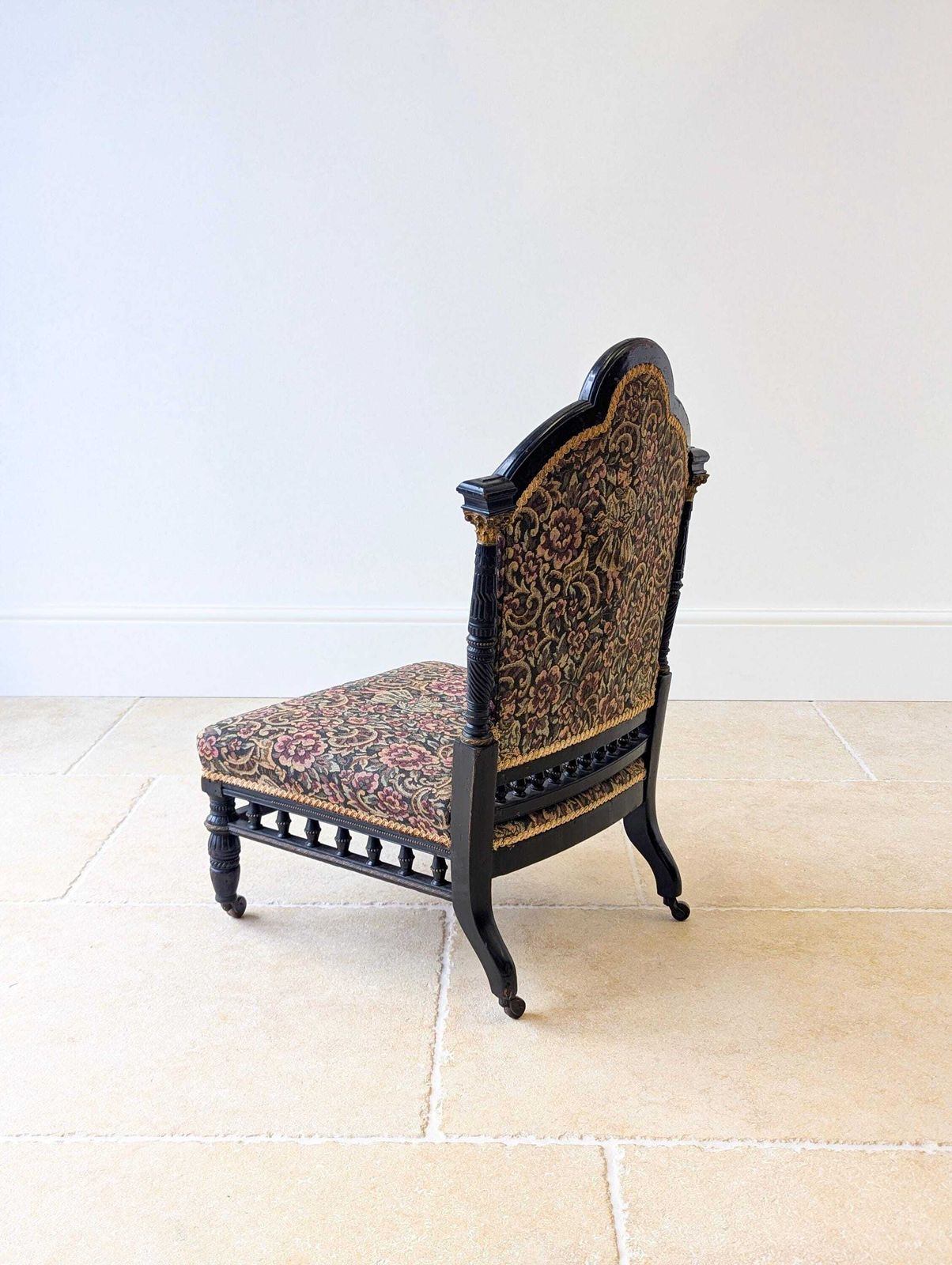 Furniture Antique Victorian Ebonised Upholstered Low Chair C.1890 photo