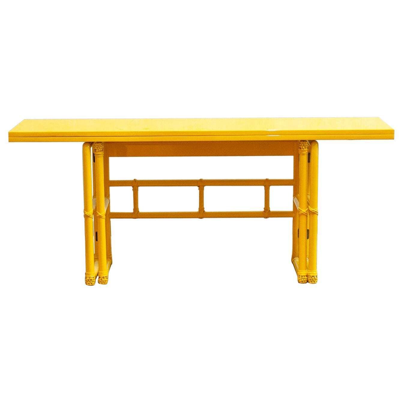 Yellow Lacquered Console With Flip Top Surface From Mcguire San Francisco, 1970s