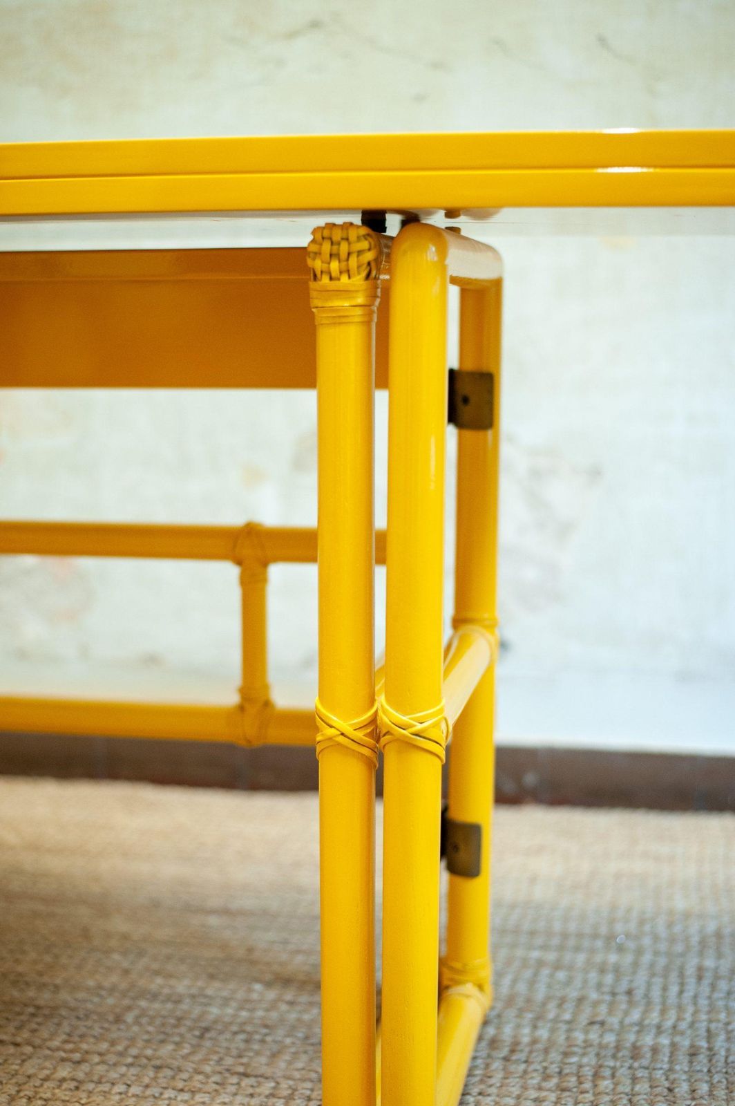 Yellow Lacquered Console With Flip Top Surface From Mcguire San Francisco, 1970s photo 4942.0