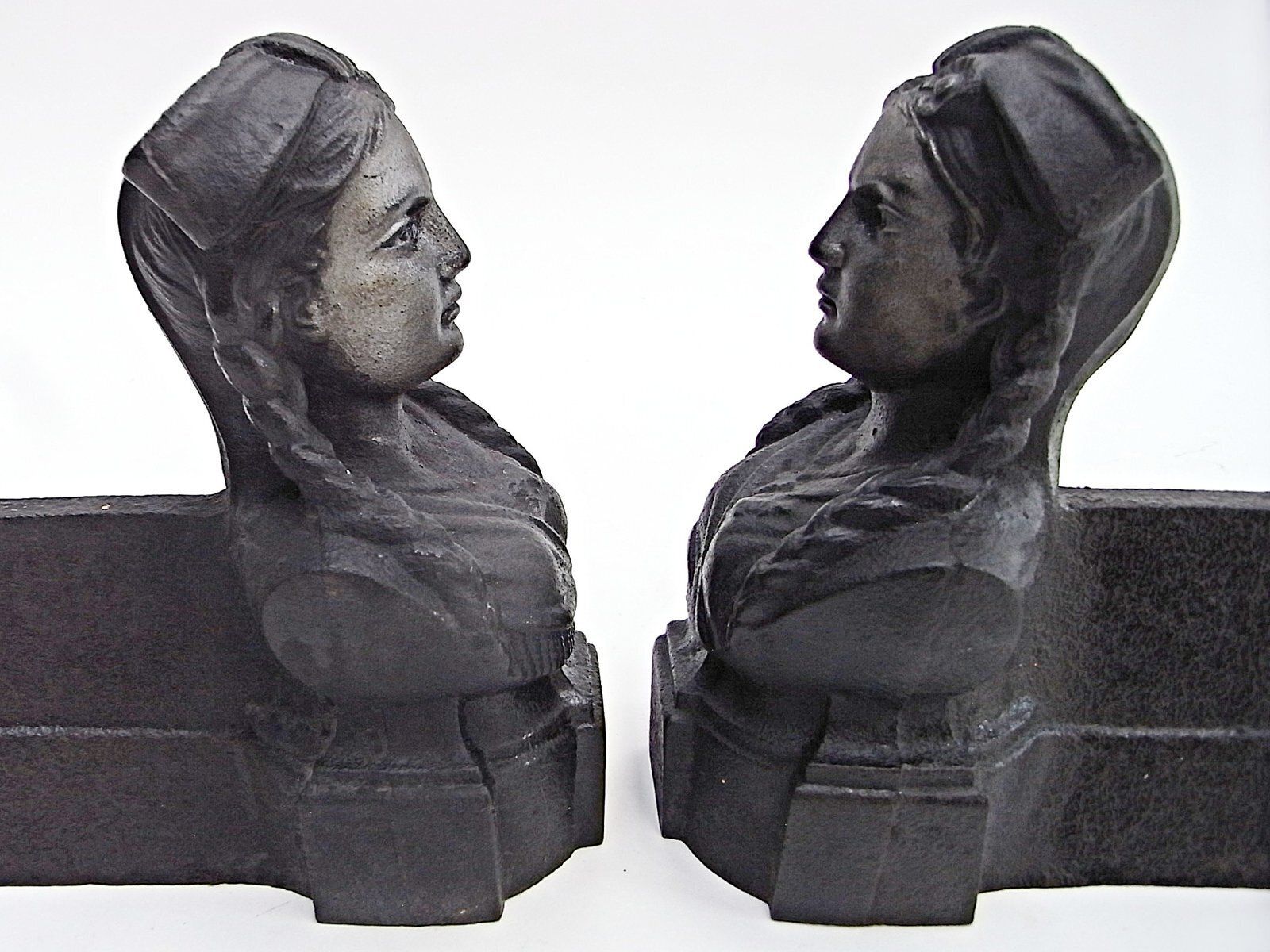 Cast Iron Trident Fireplace With Female Head, 1950s, Set Of 2 photo furniture