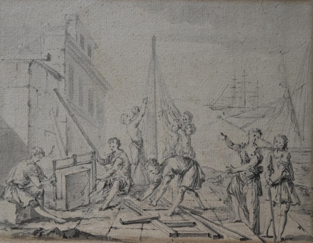 French School Of The Eighteenth An Ancient Shipyard, Drawing photo furniture