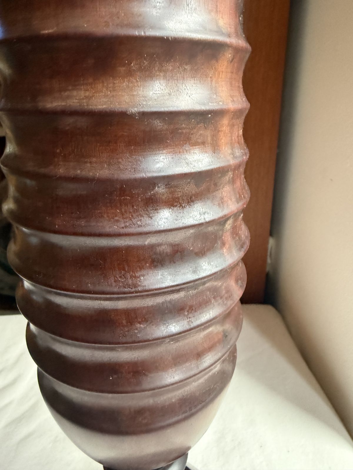 Vintage Ebonised Wood Pedestal Ribbed Vase photo vintage