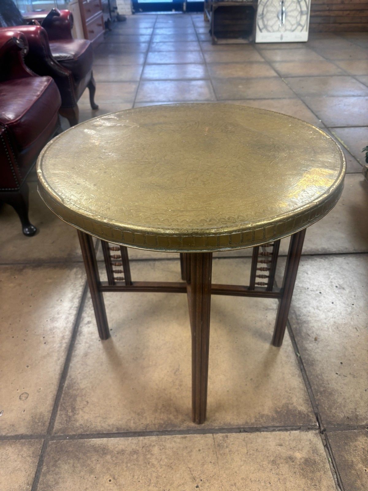 Vintage Benares Brass Tray & Wooden Legs Folding Coffee/ Side Table photo buy
