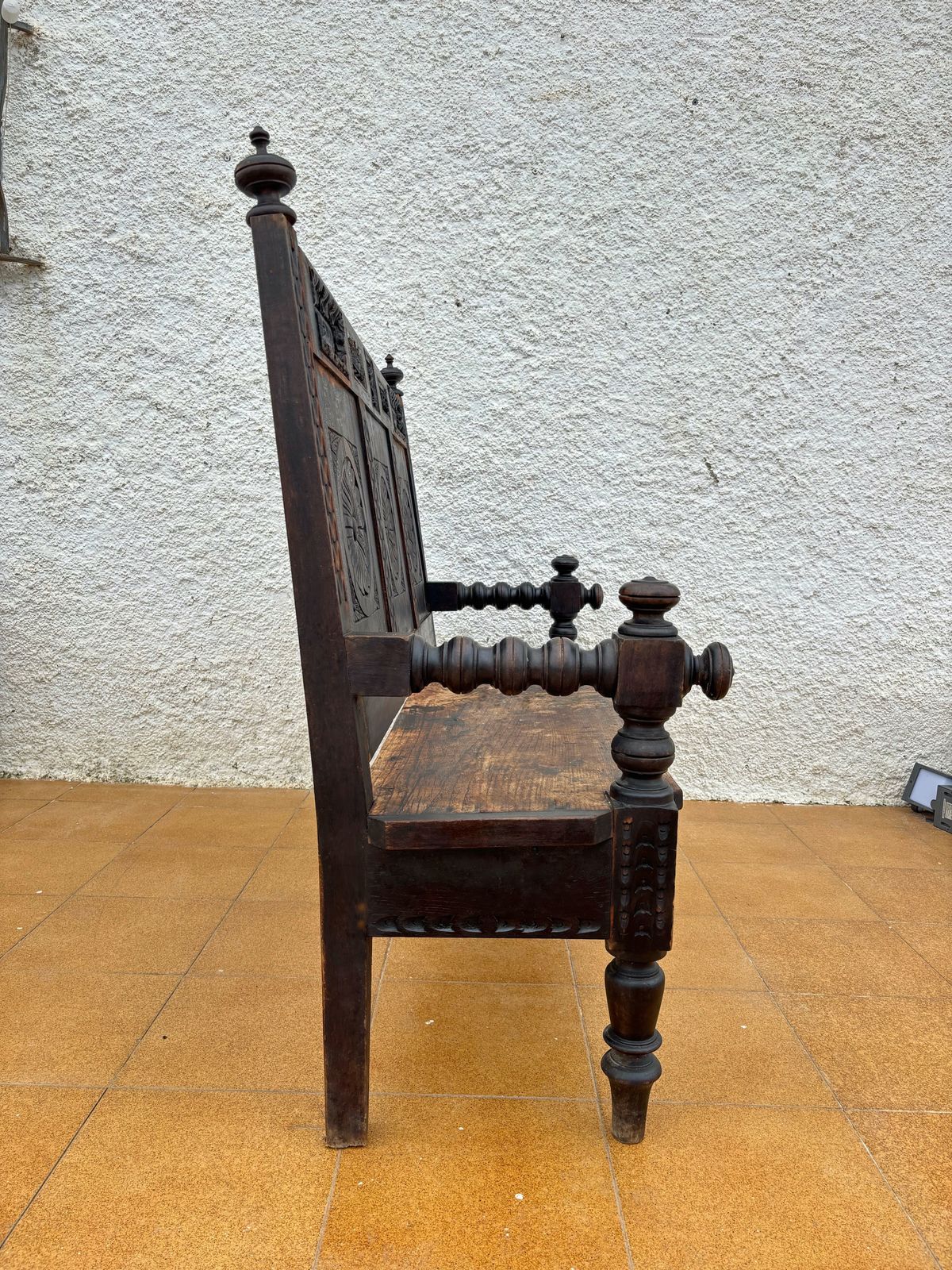 Spanish Renaissance Revival Carved Wooden Bench, Early 20th Century photo 3782.0