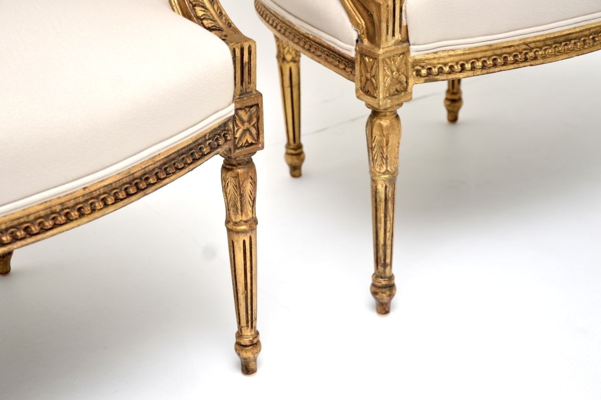 Pair Of Antique French Gilt Wood Salon Armchairs photo vintage