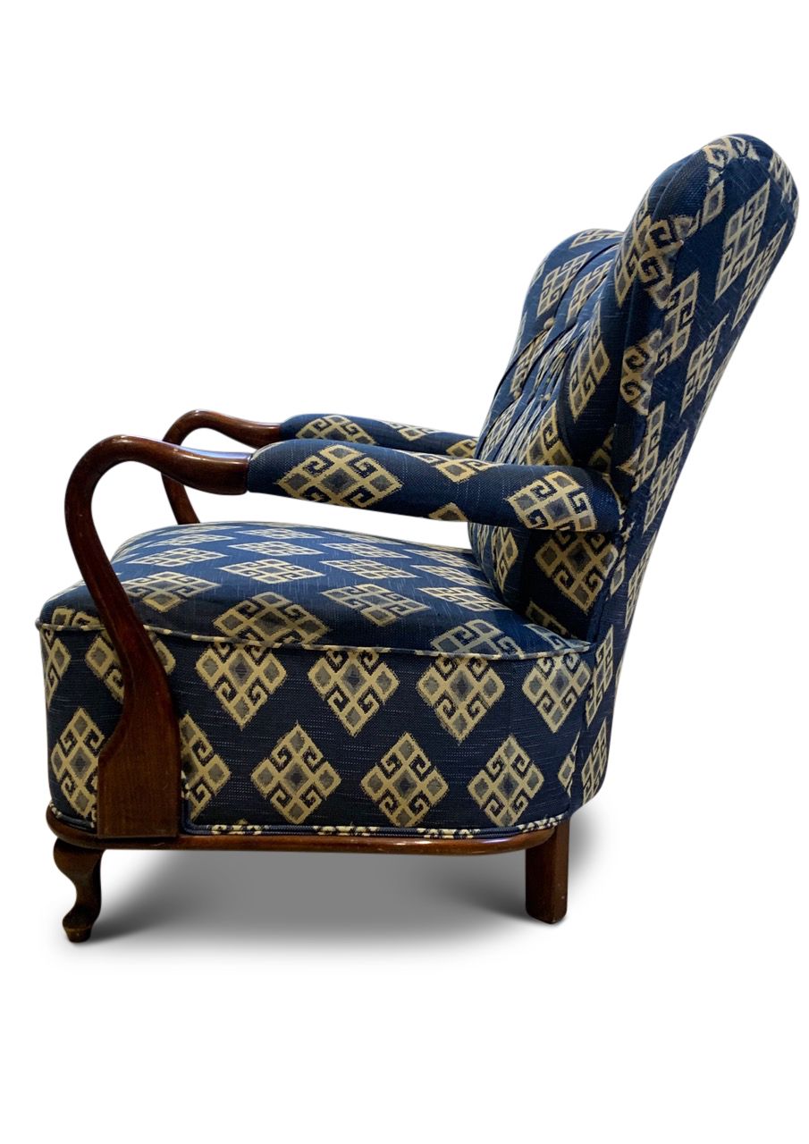 Art Deco Kilim Upholstery Stained Beech Open Framed Armchair By Fritz Hansen photo for sale