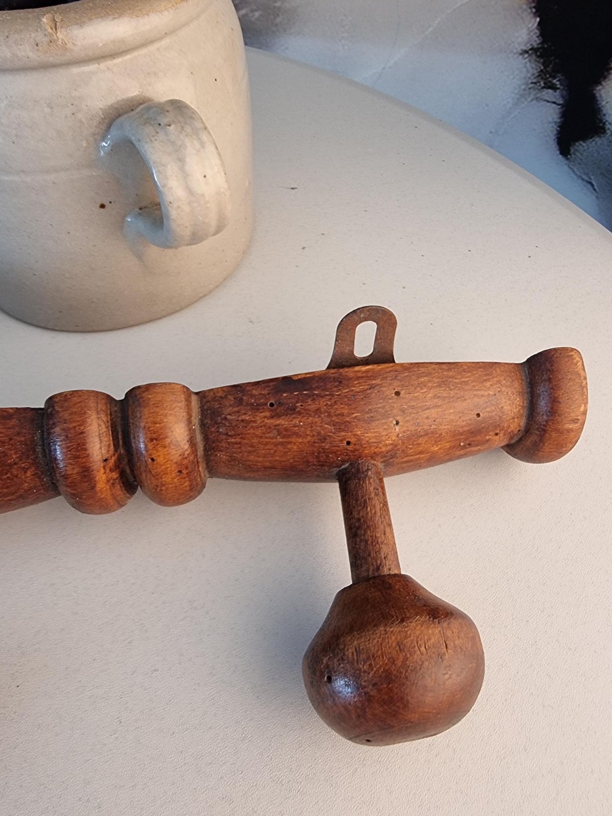 Furniture French Vintage Wood Coat Rack, 4 Mushroom Hooks, Rustic Farmhouse photo