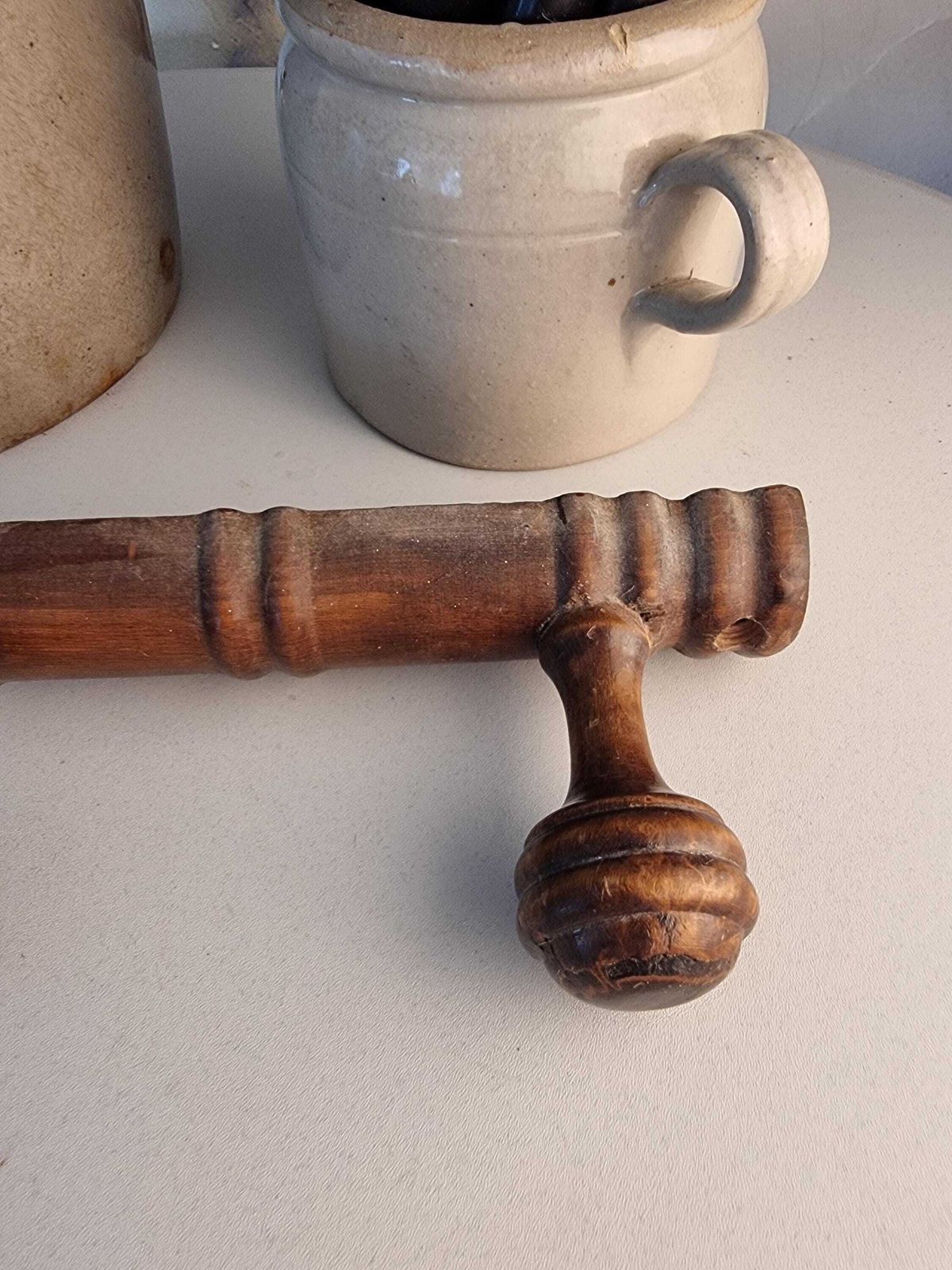 French Vintage Wood Coat Rack, 3 Mushroom Hooks, Rustic Farmhouse photo vinterior