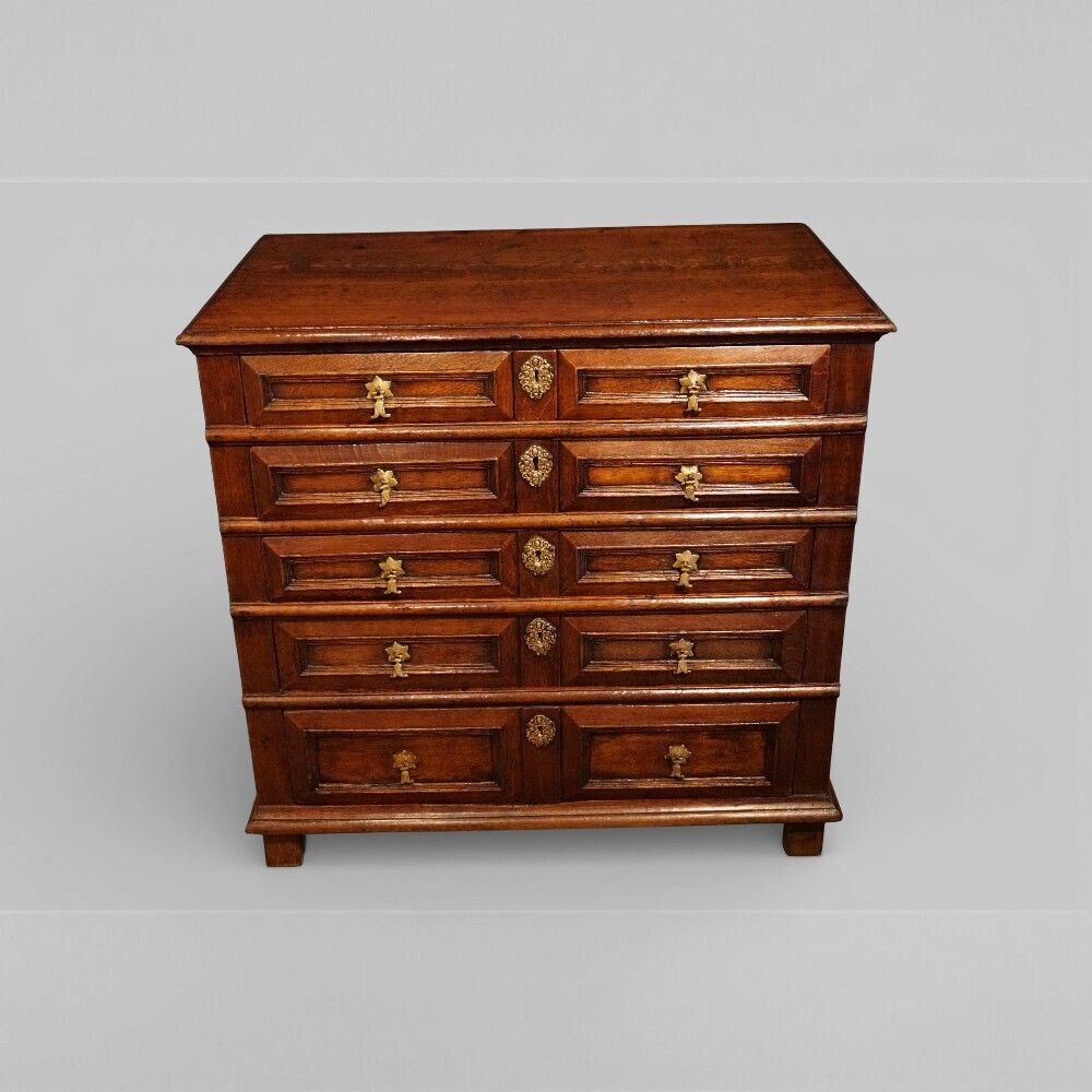 Jacobean Oak Chest Of Drawers With Original Brasses, C.1680