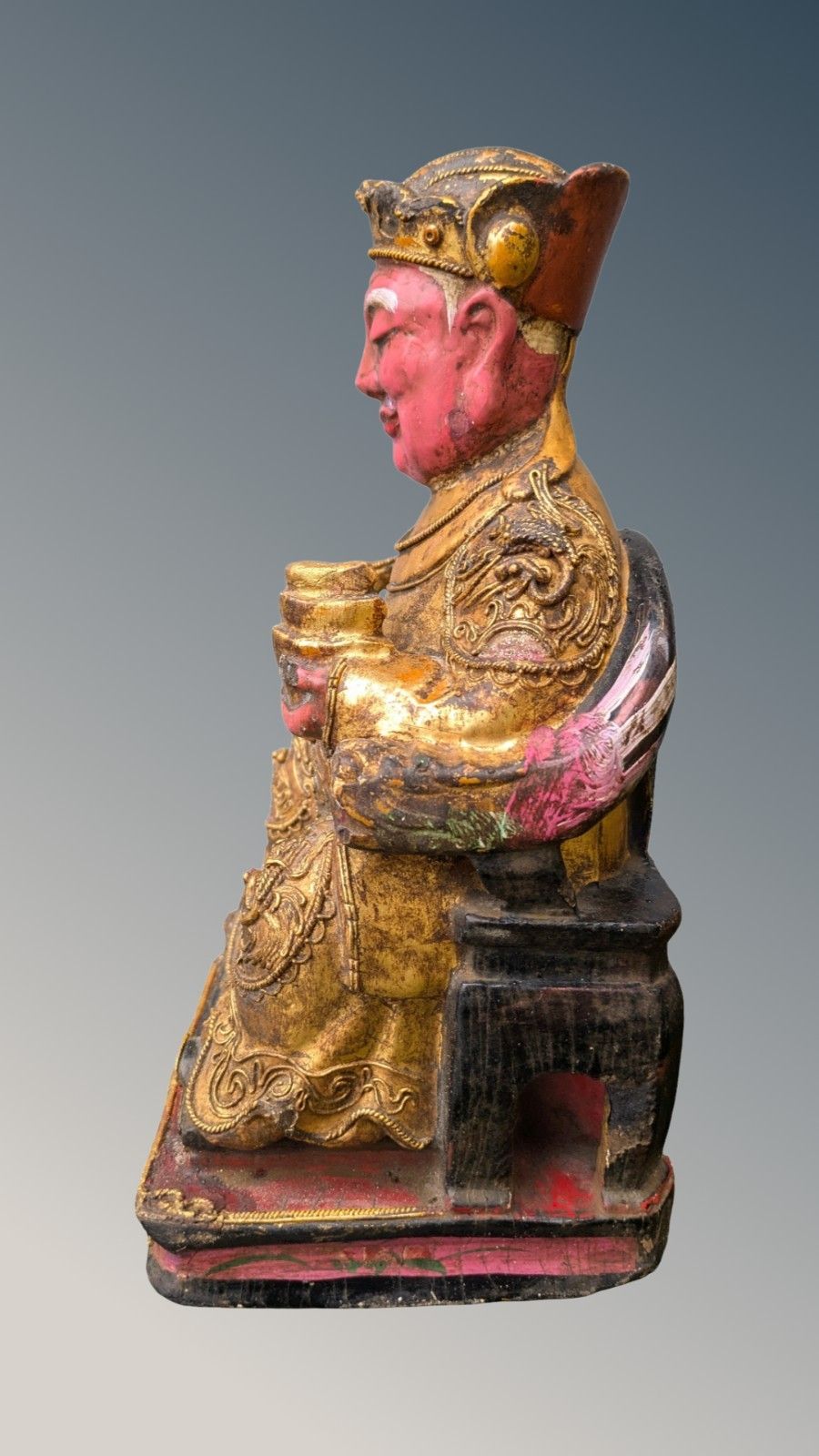 Chinese Polychrome Carved Figure Of A Deity  Qing Period photo vintage