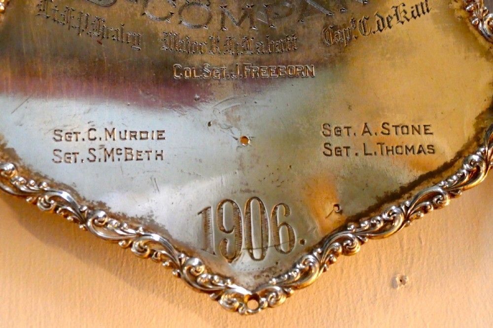 2 Sheffield Plate Silver Trophy Shields, Southwark Rifle Club & XIII Hamilton Regiment photo for sale