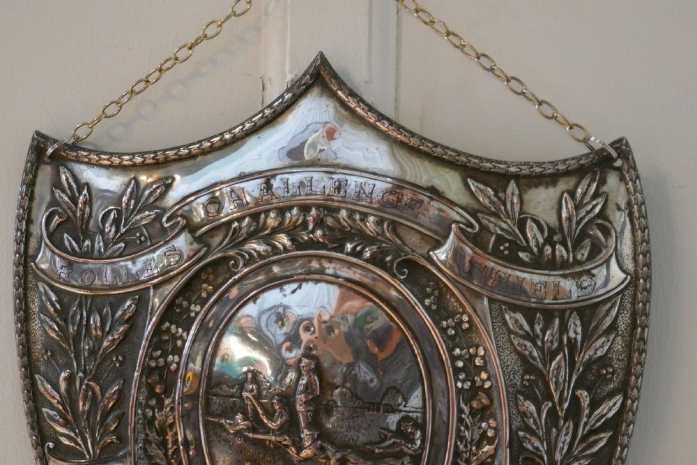 photo furniture 2 Sheffield Plate Silver Trophy Shields, Southwark Rifle Club & XIII Hamilton Regiment