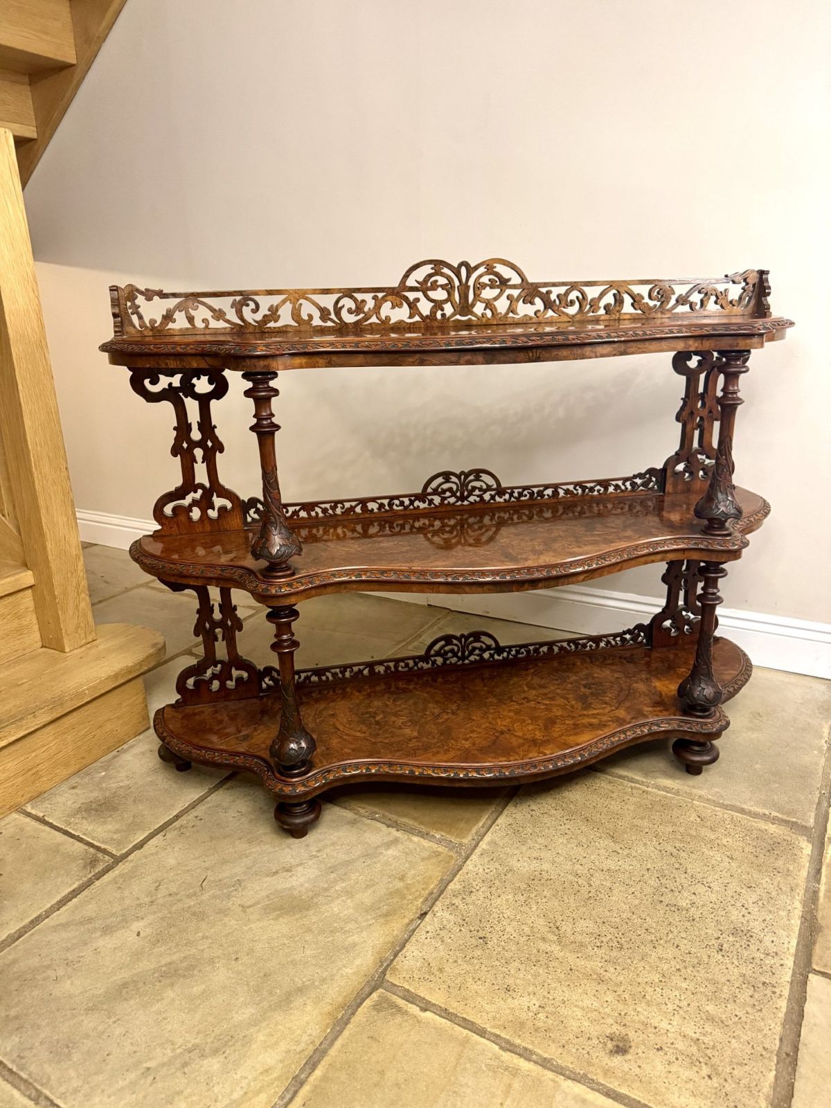 Fine Quality Victorian Figured Walnut Three Tier Whatnot photo furniture