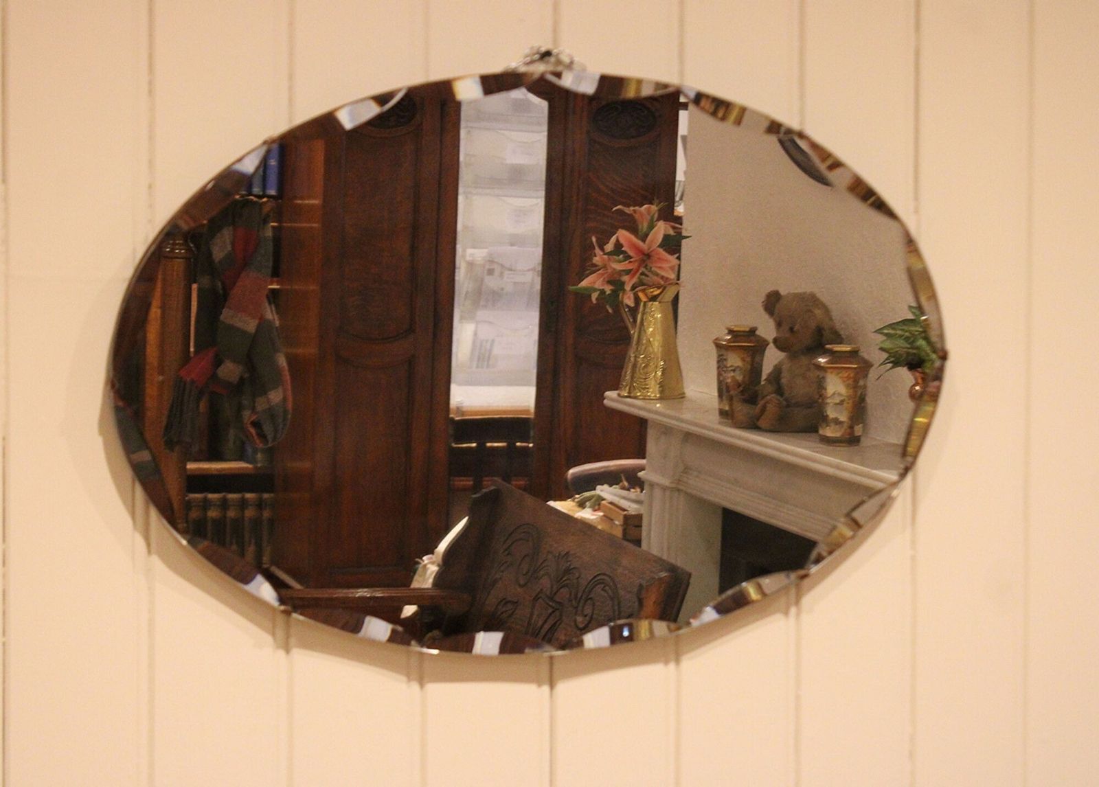 Oval Cut Glass Wall Mirror, 1930s photo vintage