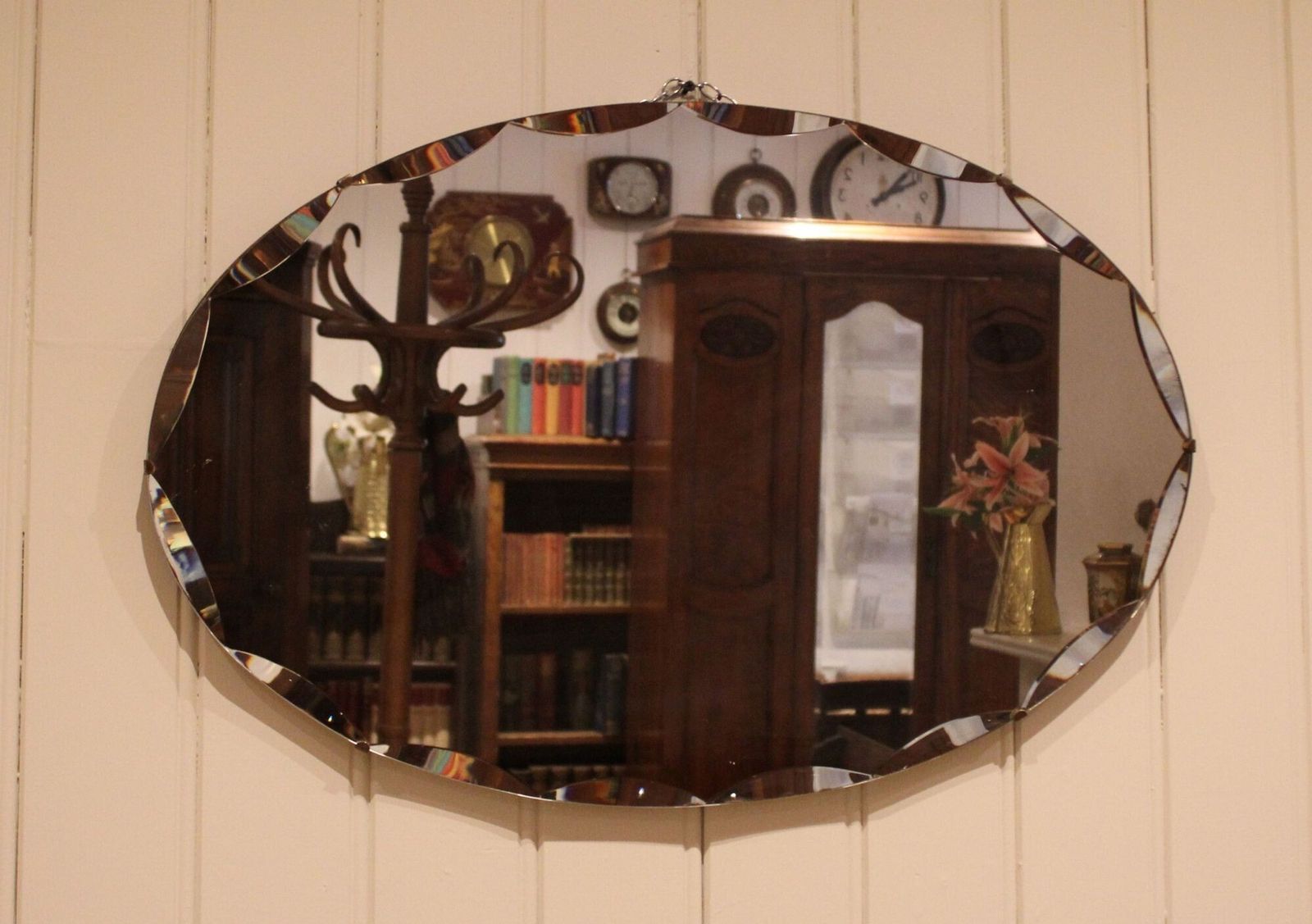 photo furniture Oval Cut Glass Wall Mirror, 1930s