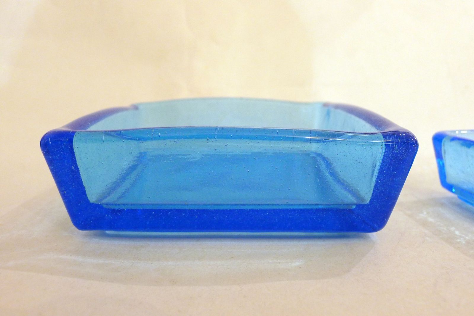 Home Decor Vintage Square Trinket Trays In Thick Turquoise Bubble Glass, 1960s, Set Of 2 photo