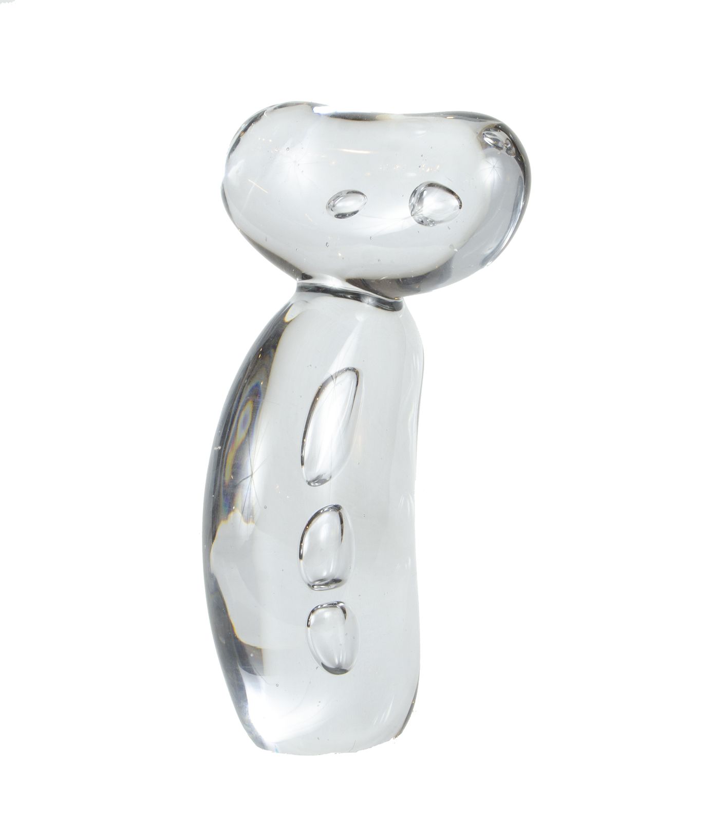 Late 20th Century Clear Hand Blown Glass Modern Abstract Sculpture With Trapped Bubbles, Poland