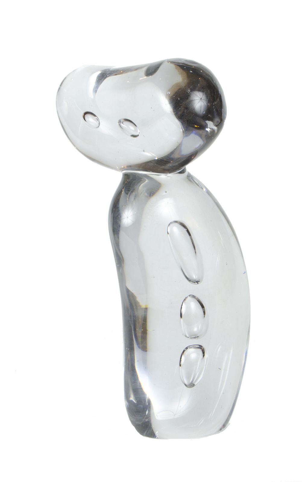 Late 20th Century Clear Hand Blown Glass Modern Abstract Sculpture With Trapped Bubbles, Poland photo for sale