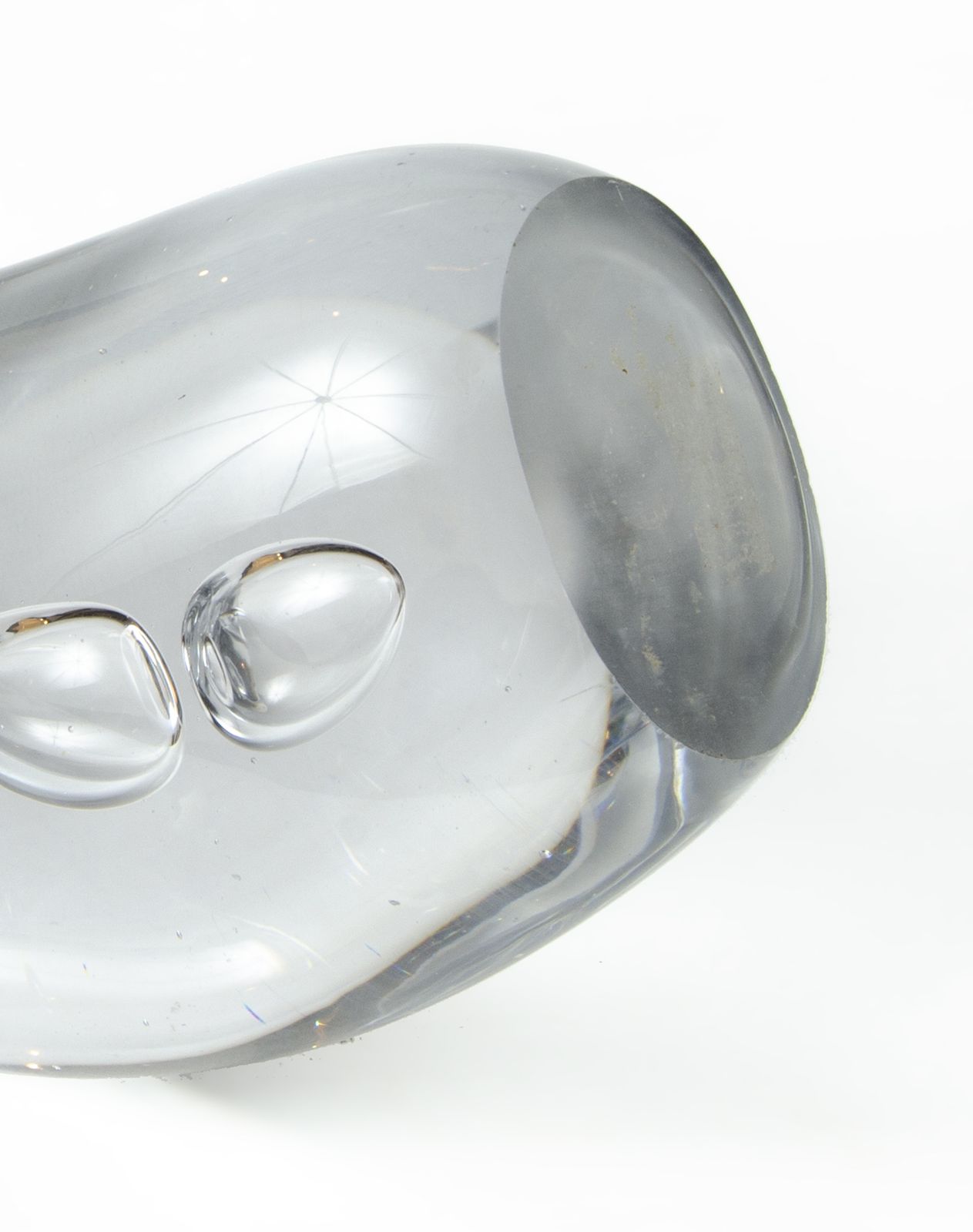 Late 20th Century Clear Hand Blown Glass Modern Abstract Sculpture With Trapped Bubbles, Poland photo vintage
