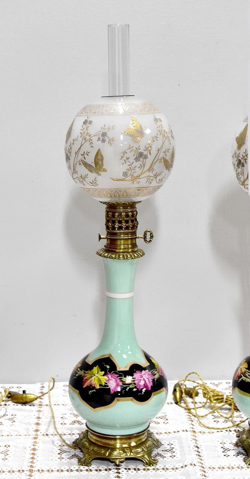 Pair Of Electrified Oil Lamps, 19th photo furniture