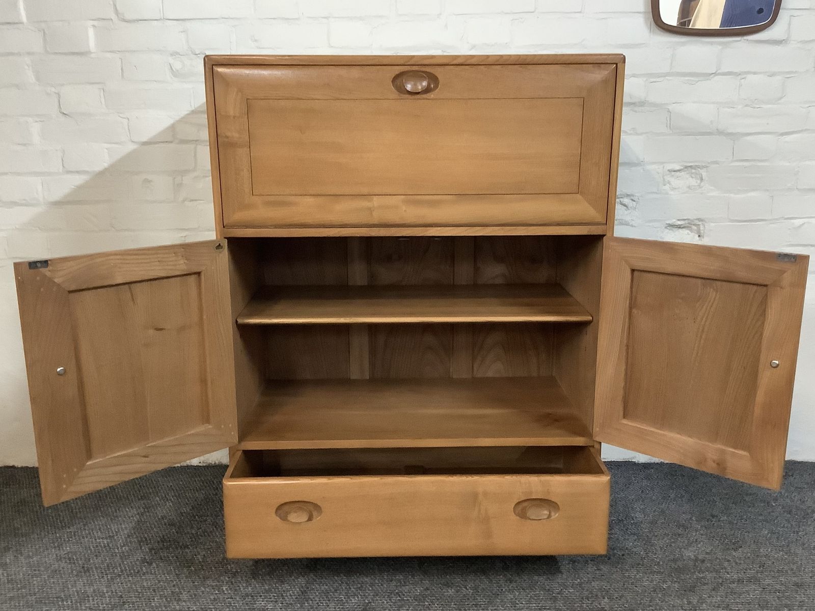 Ercol Windsor 469 Serving Cabinet/Bureau In Light Finish. photo furniture