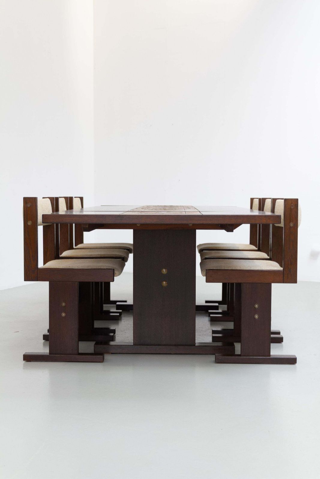 Danish Brutalist Oak Drop Leaf Dining Table With Ox Art Tiles By Gangso, 1970s. photo for sale