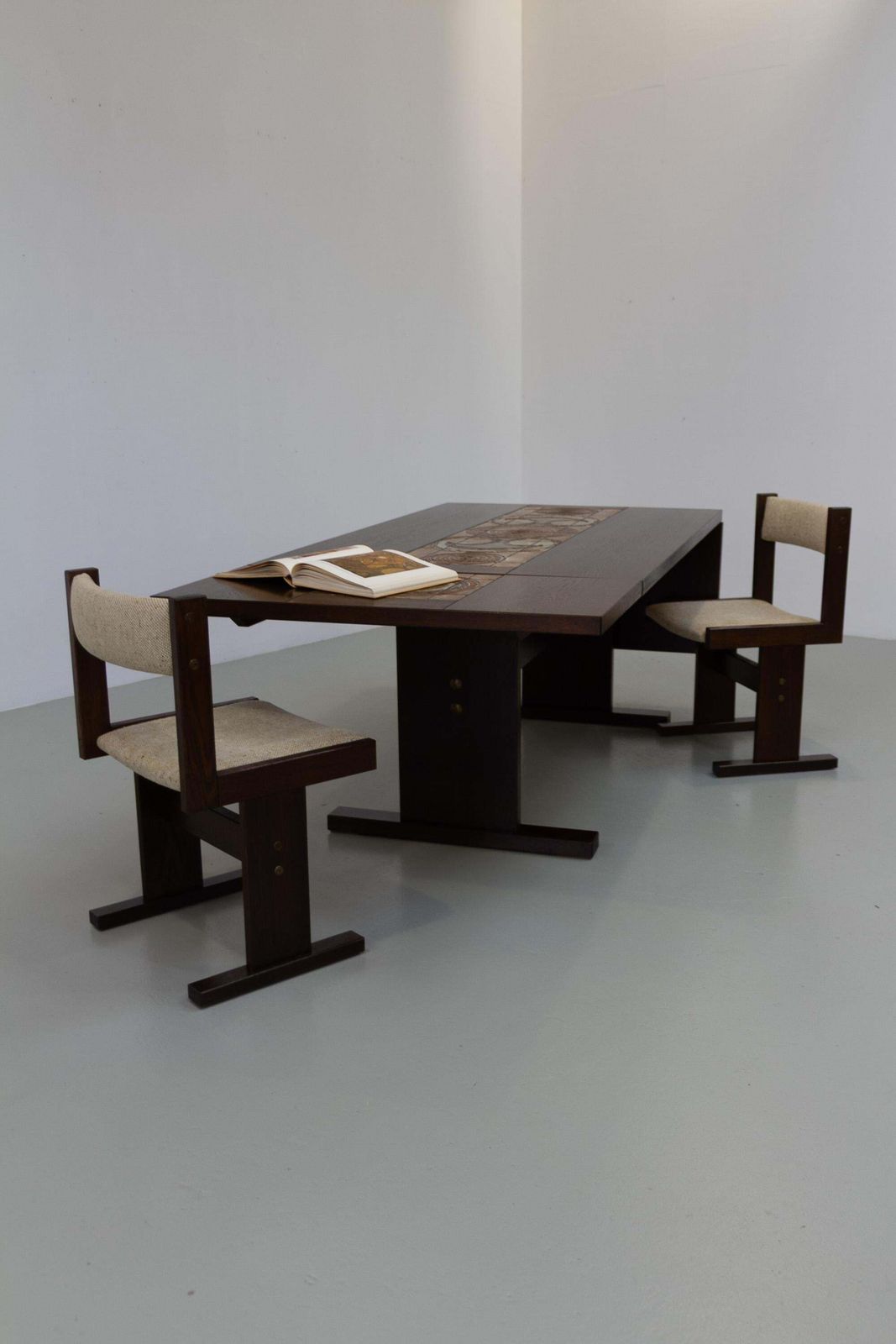 Danish Brutalist Oak Drop Leaf Dining Table With Ox Art Tiles By Gangso, 1970s. photo Furniture