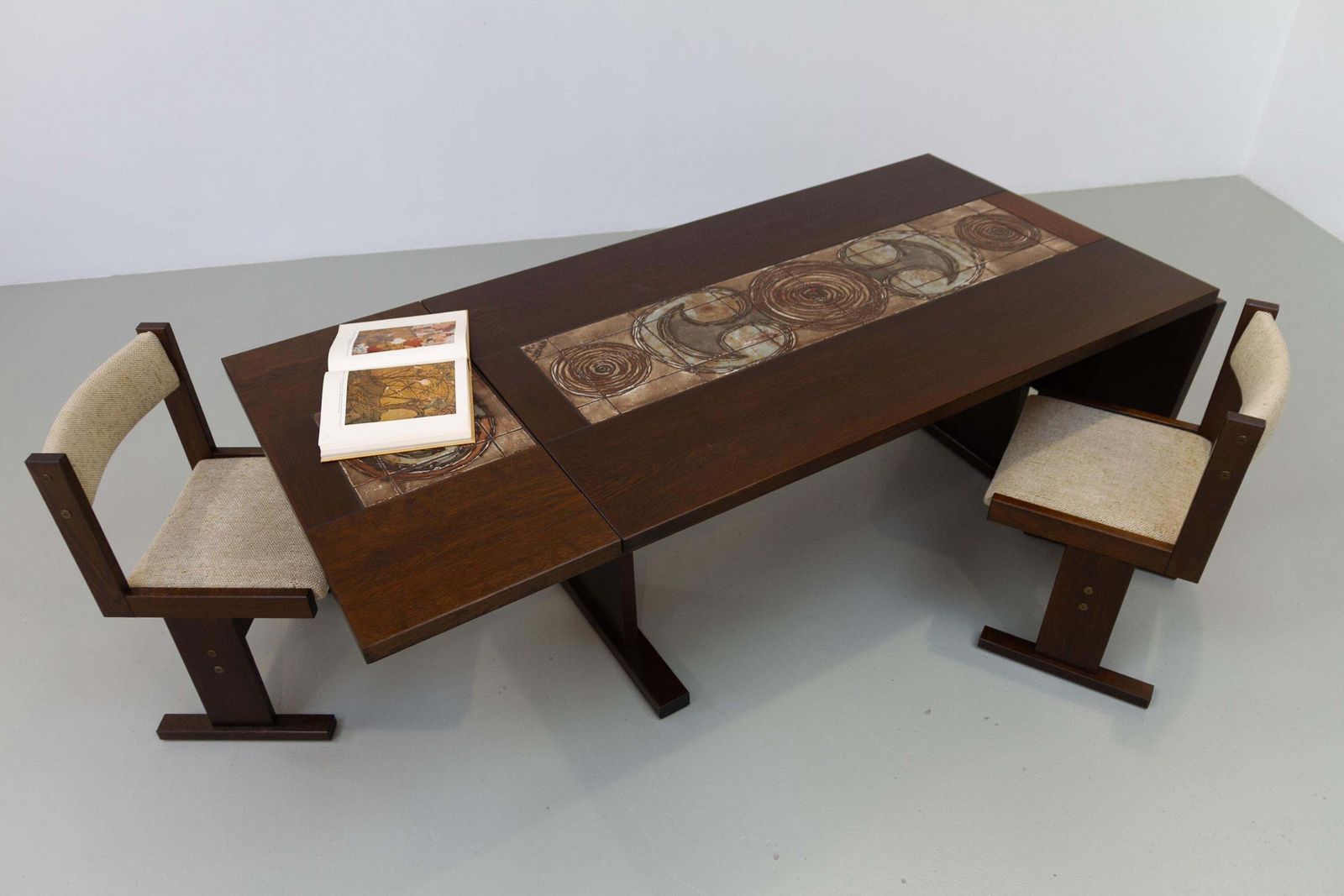 Danish Brutalist Oak Drop Leaf Dining Table With Ox Art Tiles By Gangso, 1970s. photo 1597.0