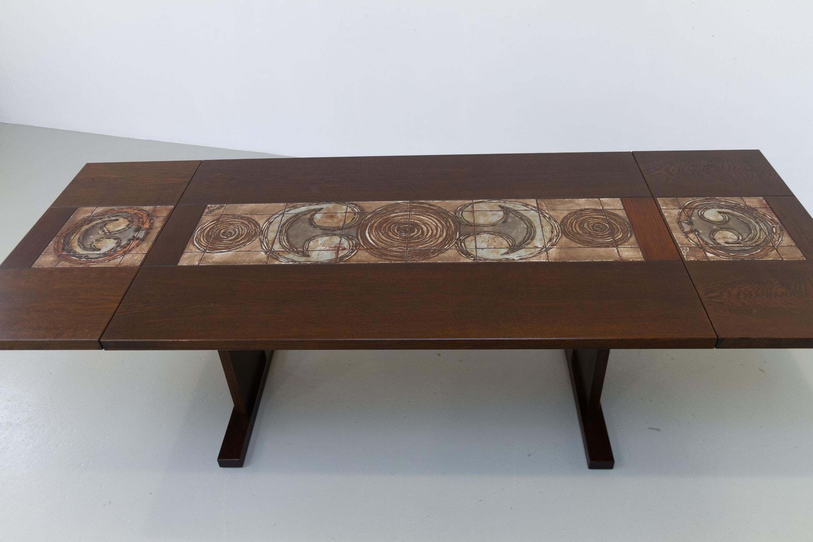 photo buy Danish Brutalist Oak Drop Leaf Dining Table With Ox Art Tiles By Gangso, 1970s.