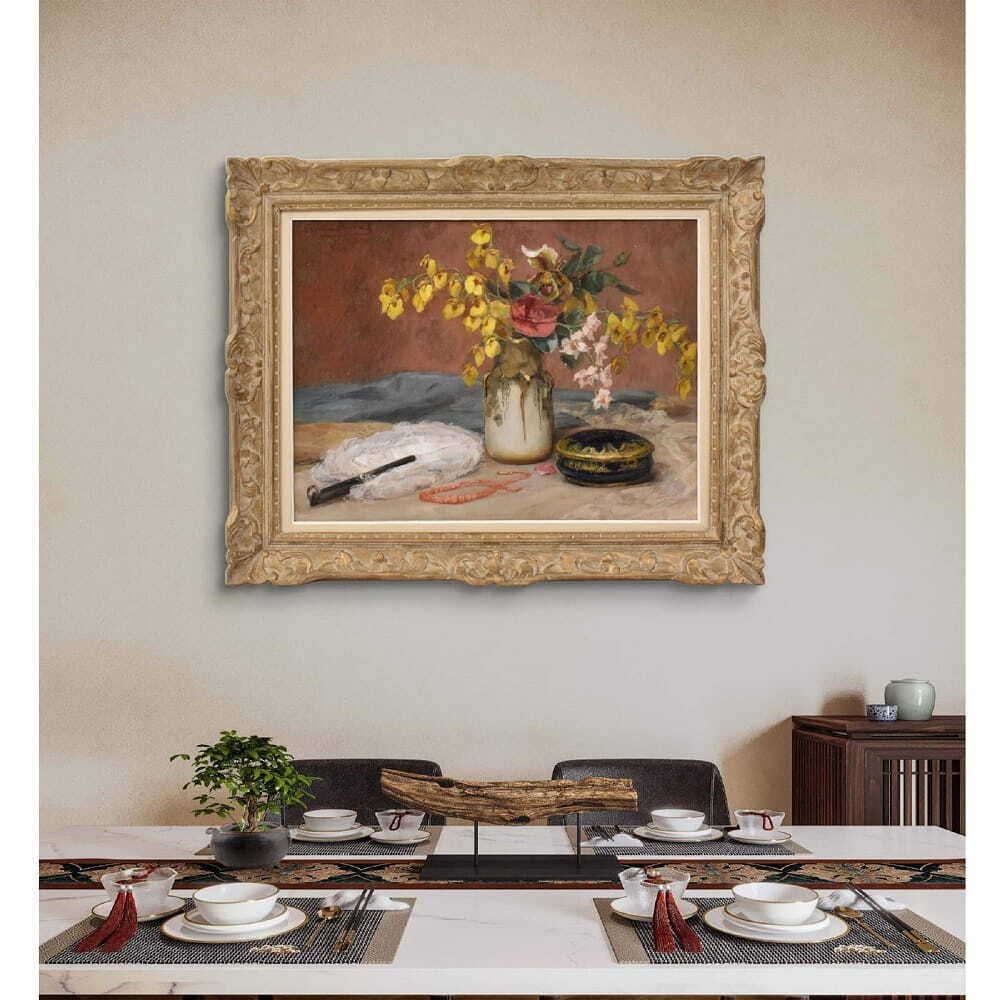 Art Deco Still Life Flowers Painting, Spring Floral, Oil On Canvas, XX photo furniture