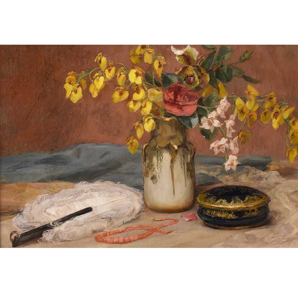 Art Deco Still Life Flowers Painting, Spring Floral, Oil On Canvas, XX photo for sale