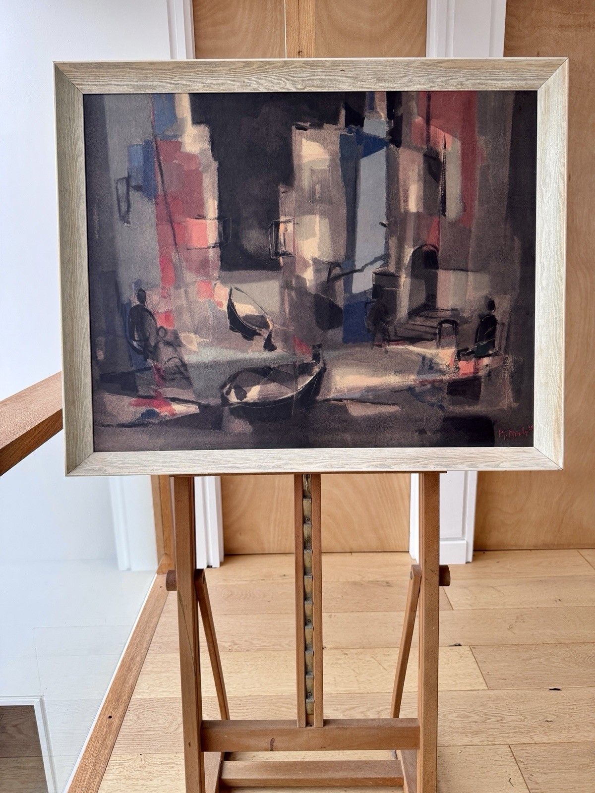 Marcel Mouly Vintage Litho Print 1960s Street In Spain Cubist, Framed photo 175.0