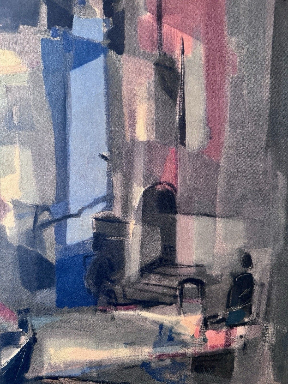 photo furniture Marcel Mouly Vintage Litho Print 1960s Street In Spain Cubist, Framed