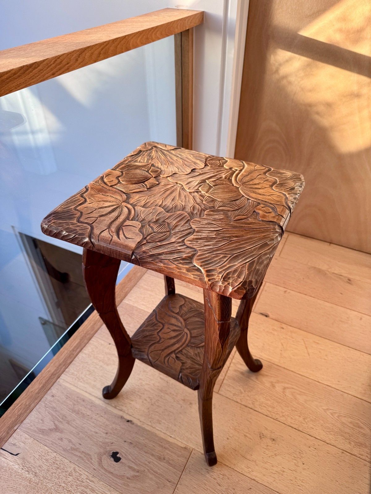 Antique Liberty Of London Japanese Hand Carved Floral Side Table C1905 photo furniture
